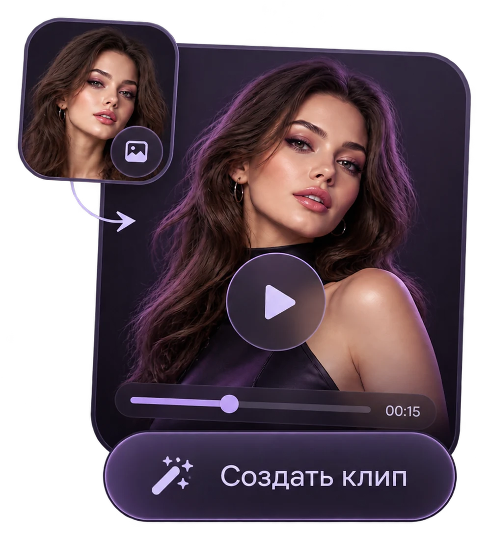 Фото превращается в клип, кнопка «Создать клип»